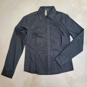 [NWOT] Black Bead/Sequin Elaborate Shirt/Blouse Snap Button Size 4 BCBG MAXAZRIA